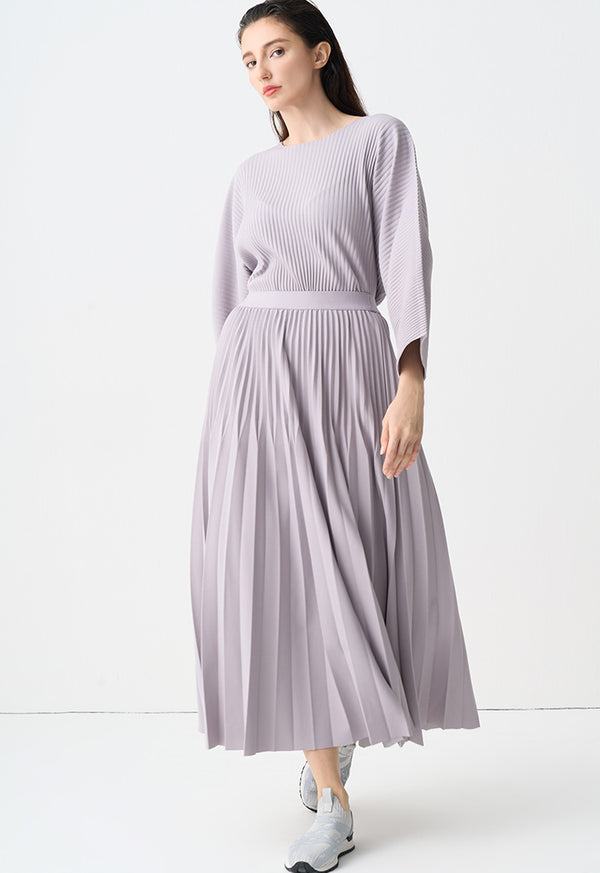Choice Solid Pleated Elastic Waistband Skirt Grey