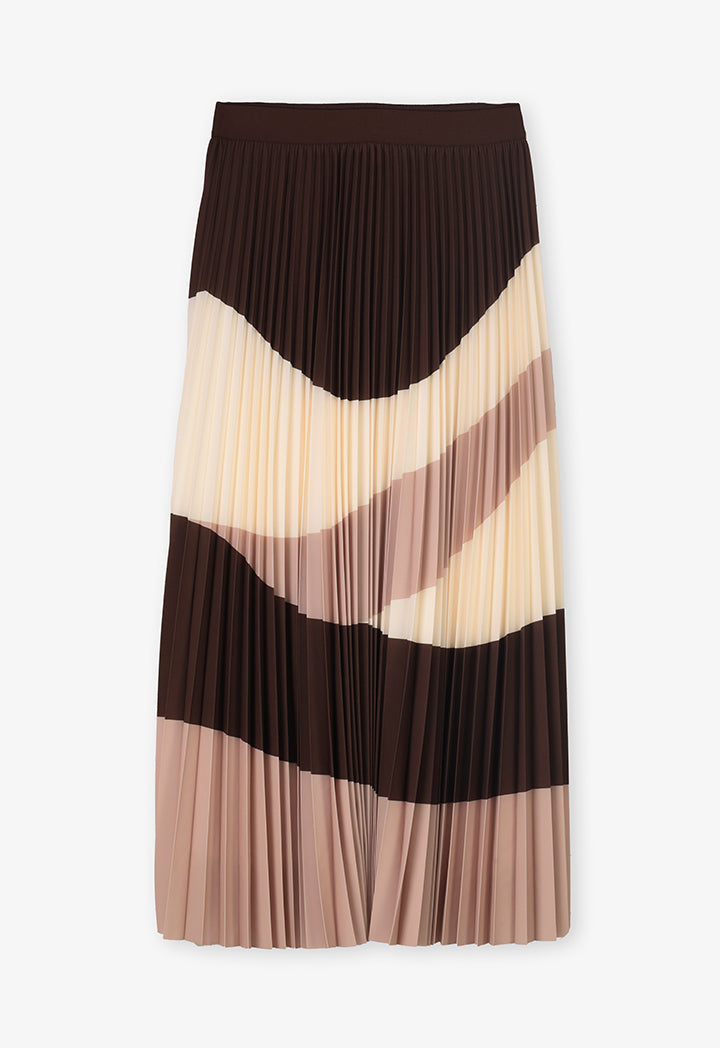 Choice Flared Color Block Pleated Skirt Multicolor