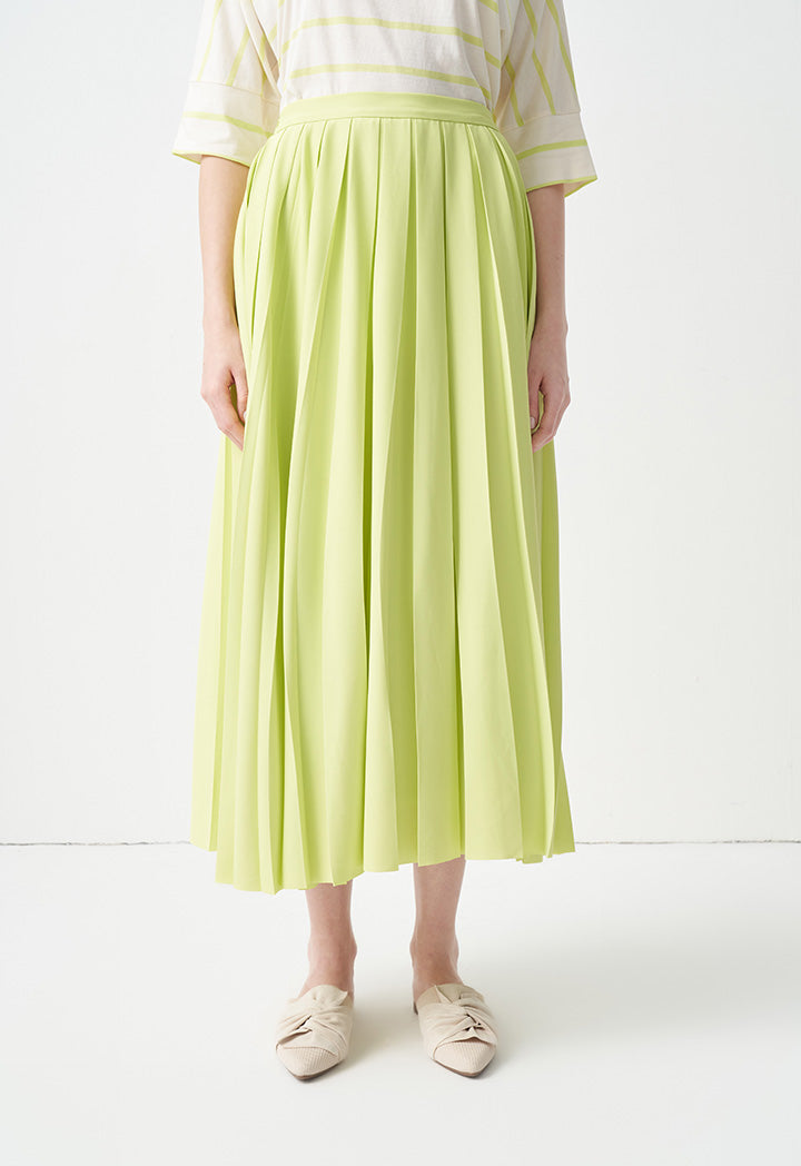Choice Solid Pleated Midi Skirt Lime