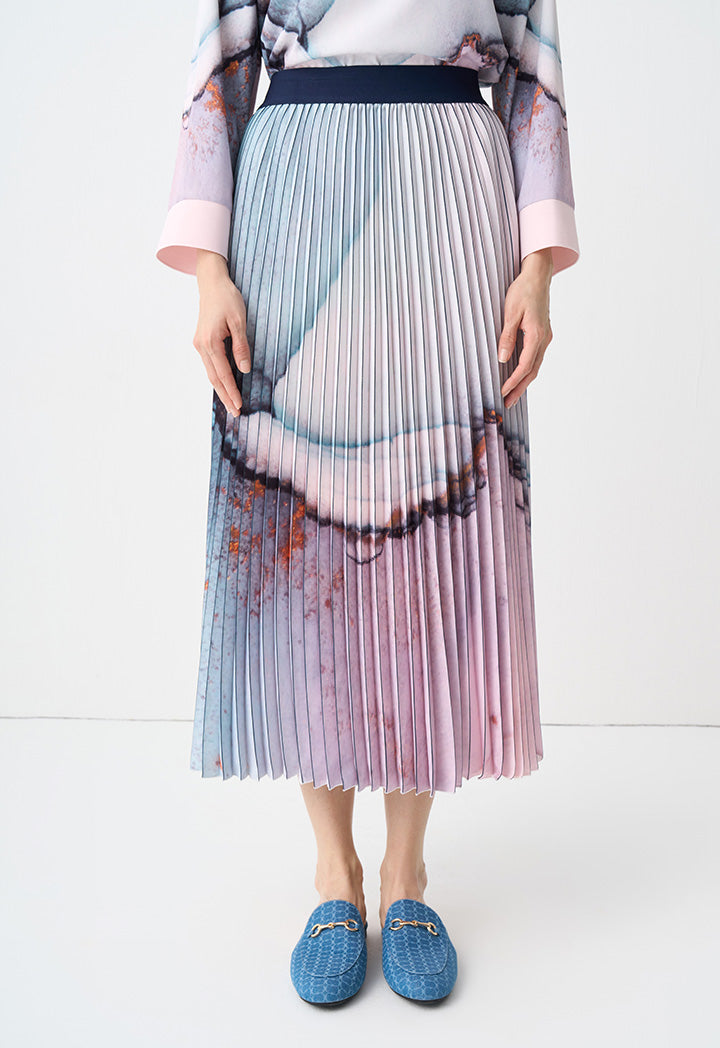 Choice Printed Pleated Maxi Skirt Multicolor