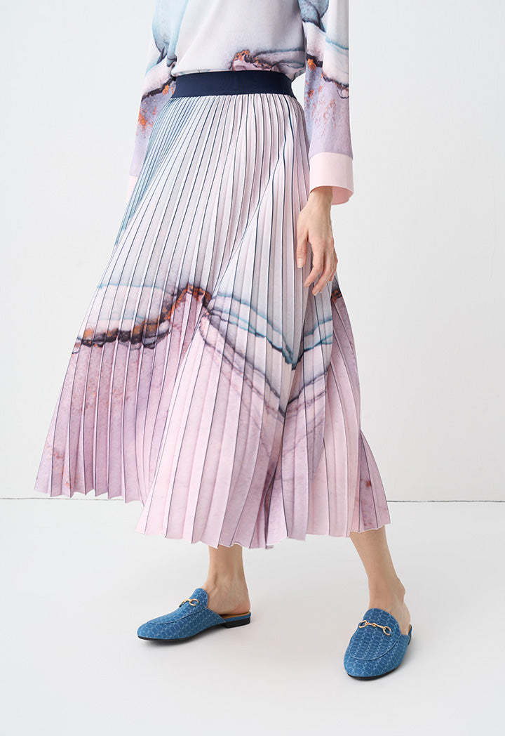 Choice Printed Pleated Maxi Skirt Multicolor