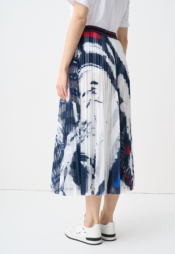 Choice Printed Pleated Schiffli Maxi Skirt Print