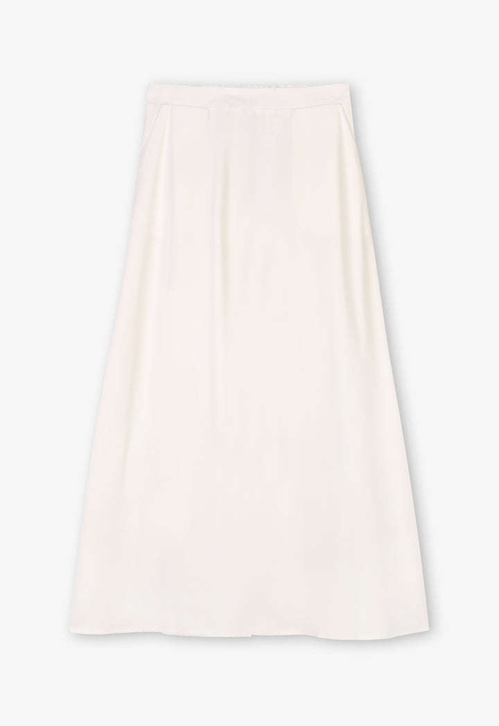 Choice Solid Pleated Flared Skirt Off White