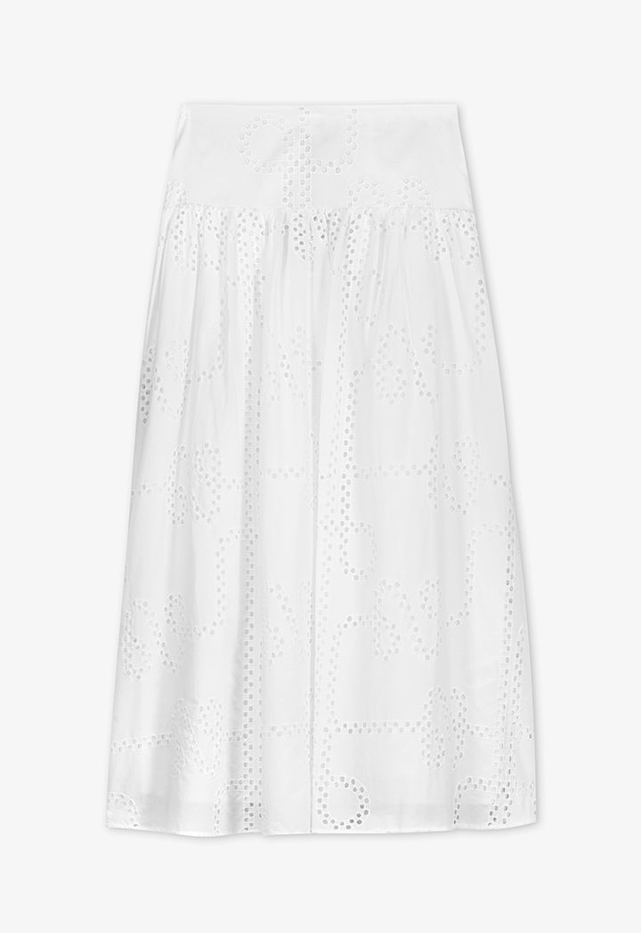 Choice Solid Schiffli Flared Skirt Off White