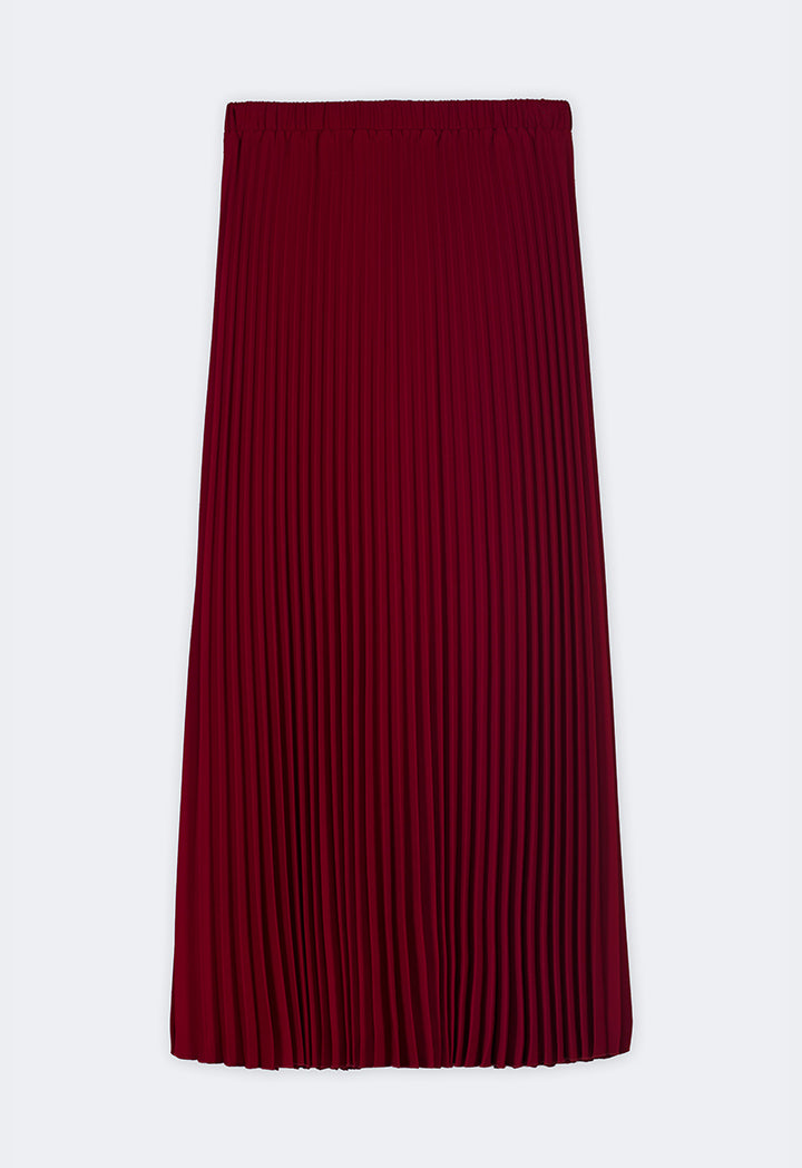 Choice Pleated Flared Basic Skirt Burgundy