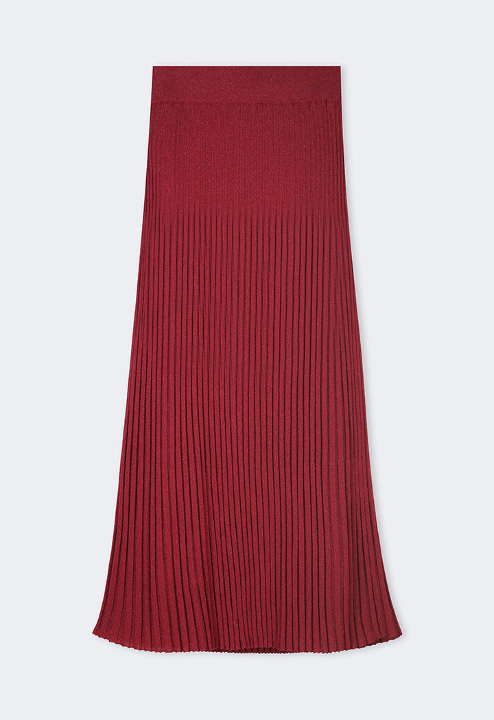 Choice Pleated Lurex Maxi Skirt Burgundy