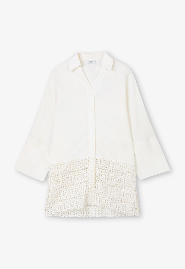 Choice Long Dolman Sleeves Crochet Shirt Off White