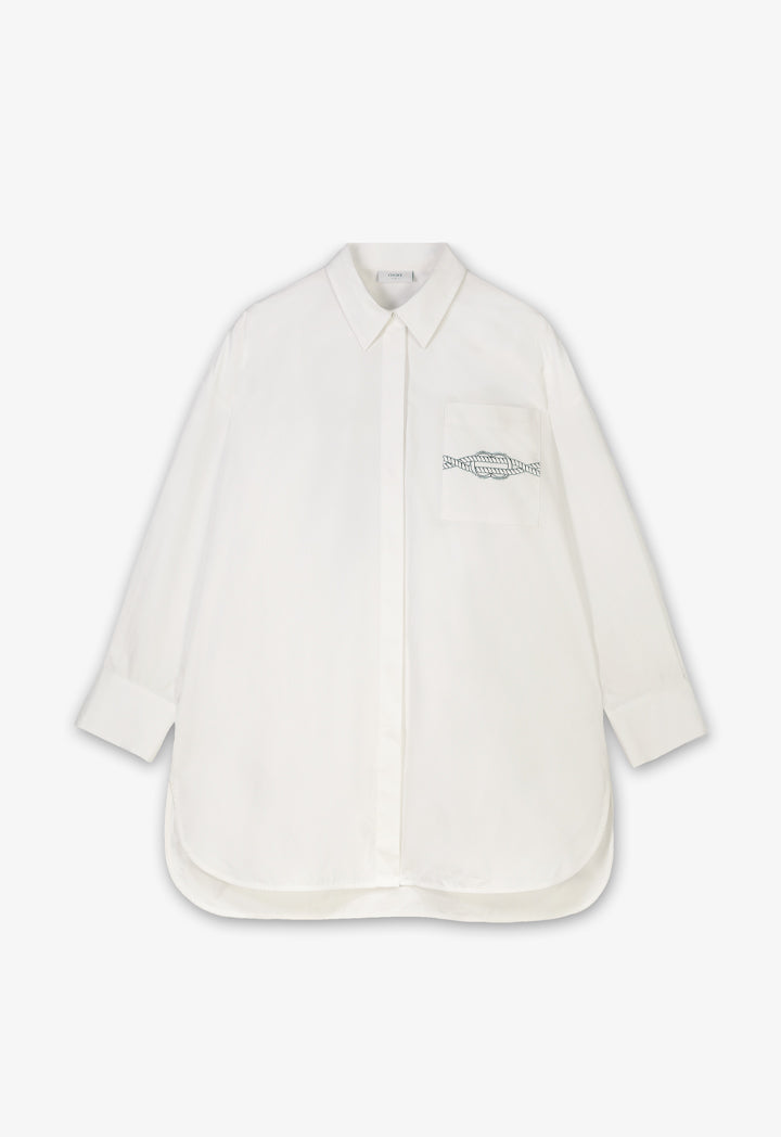 Choice Single Toned Crystal Embellished Shirt Off White