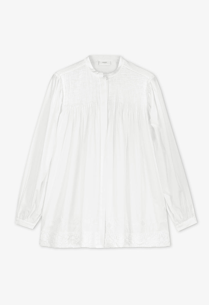 Choice Embroidered Long Sleeves Pleated Shirt Off White