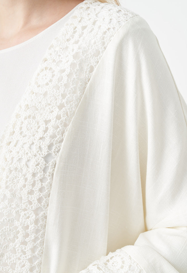 Choice Long Sleeves Crochet Maxi Abaya Off White