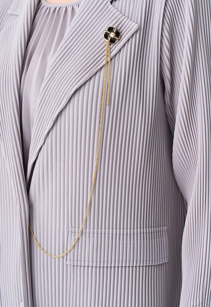Choice Long Sleeves Pleated Maxi Jacket Grey