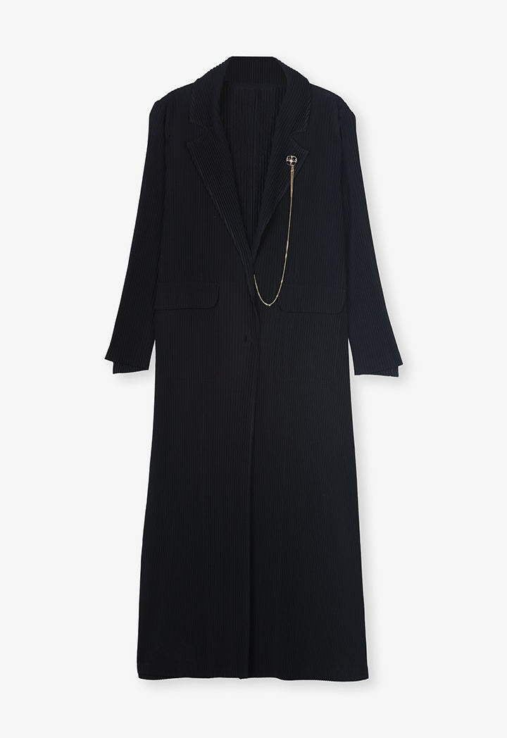 Choice Long Sleeves Pleated Maxi Jacket Black