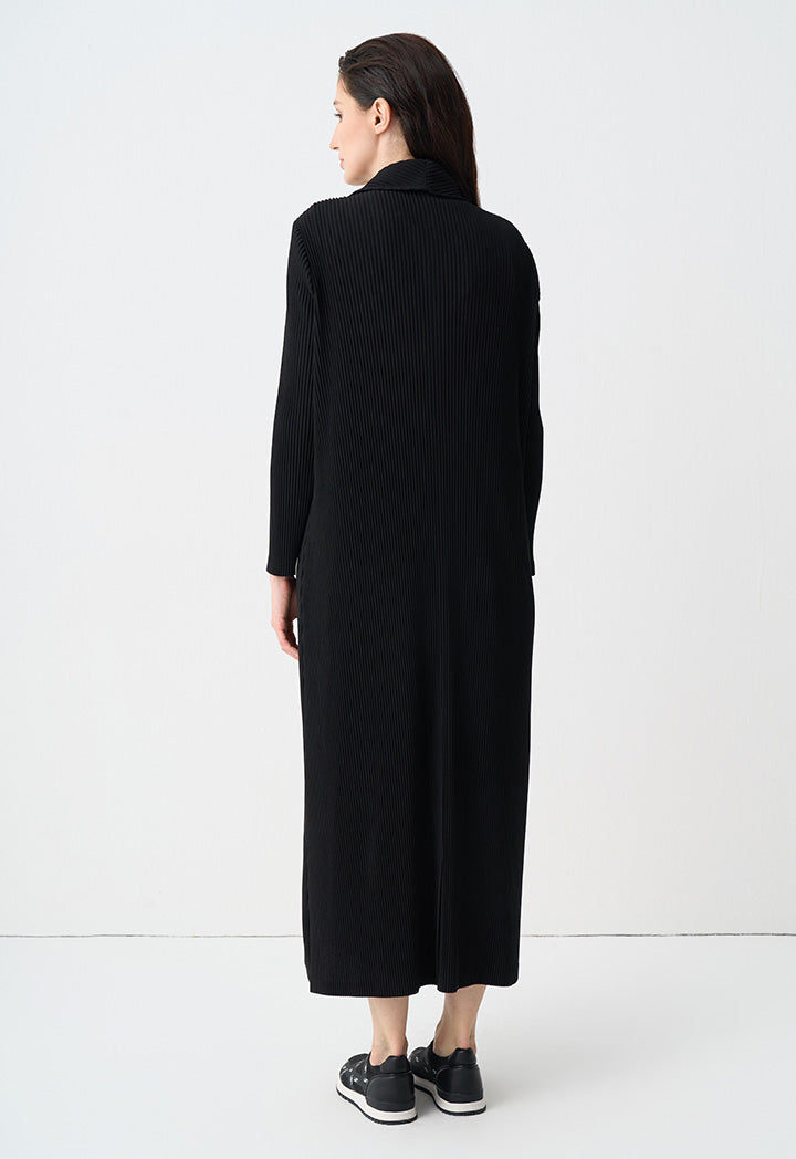 Choice Long Sleeves Pleated Maxi Jacket Black