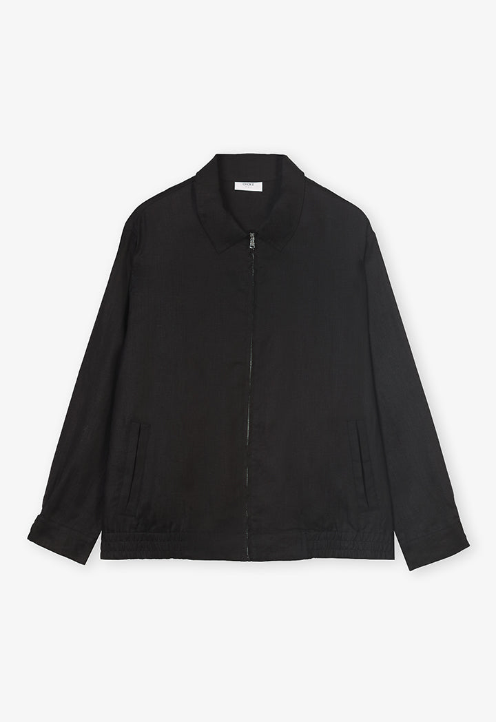 Choice Solid Shirt Collar Jacket Black