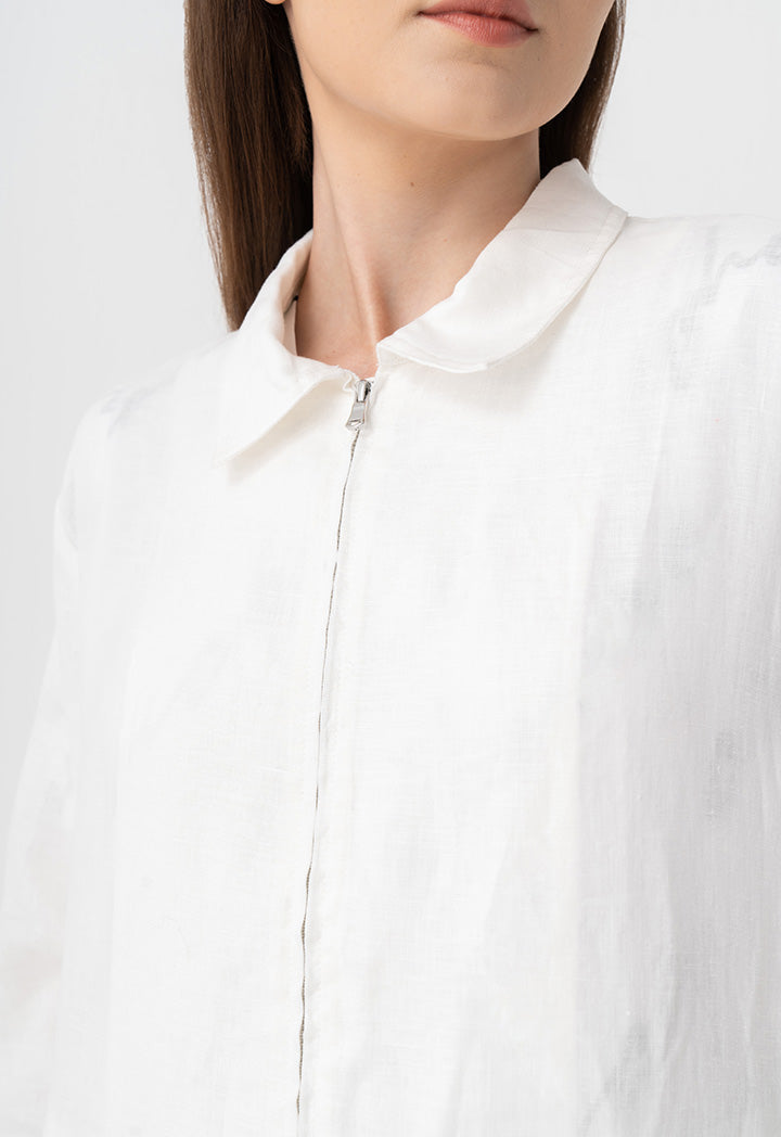 Choice Solid Shirt Collar Jacket Off White