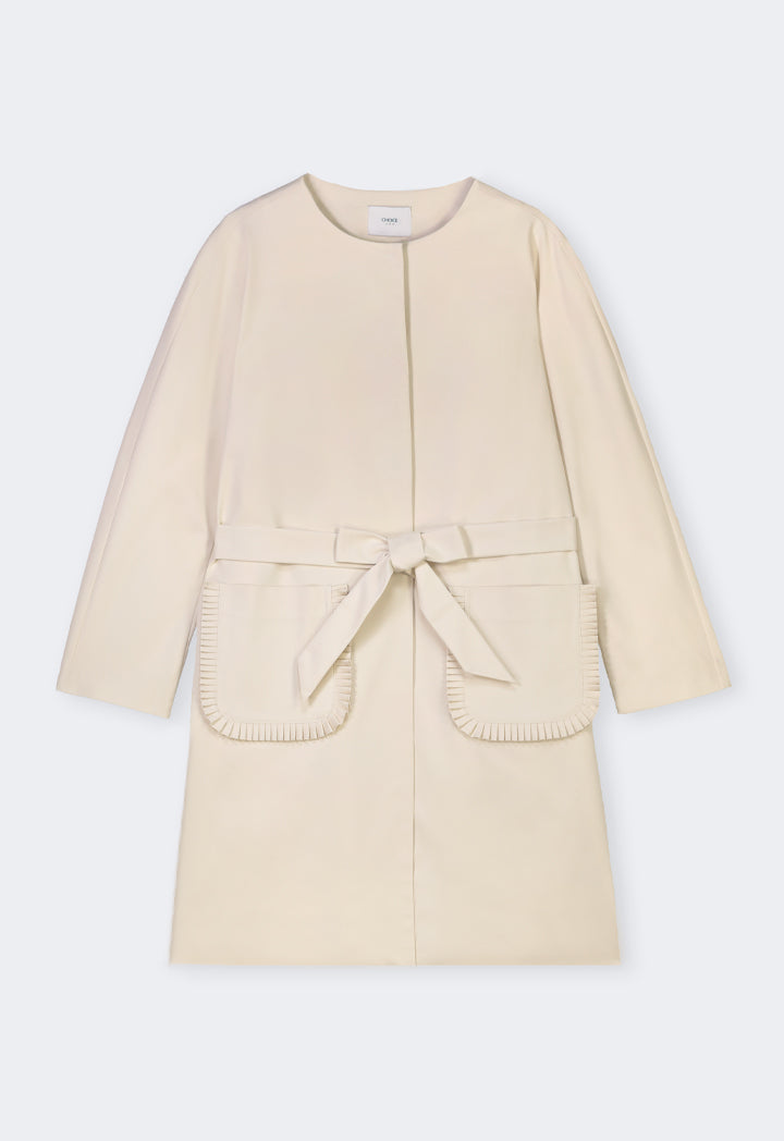 Choice Solid Front Pockets Belted Jacket Sand
