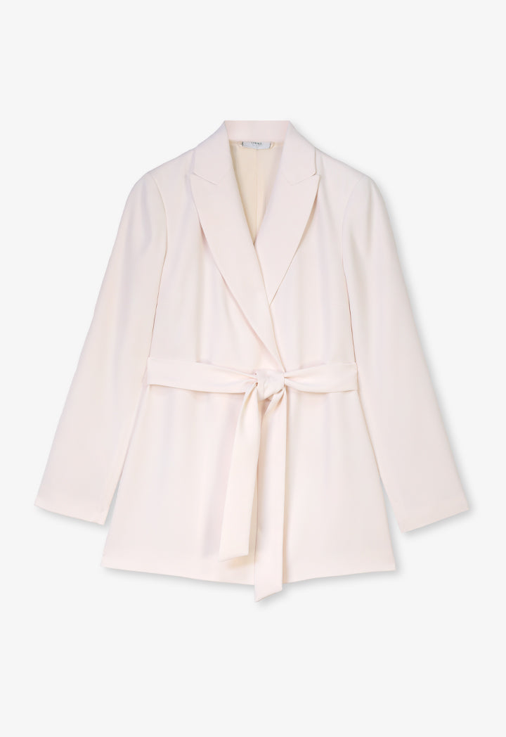 Choice Double-Breasted Belted Blazer Cream