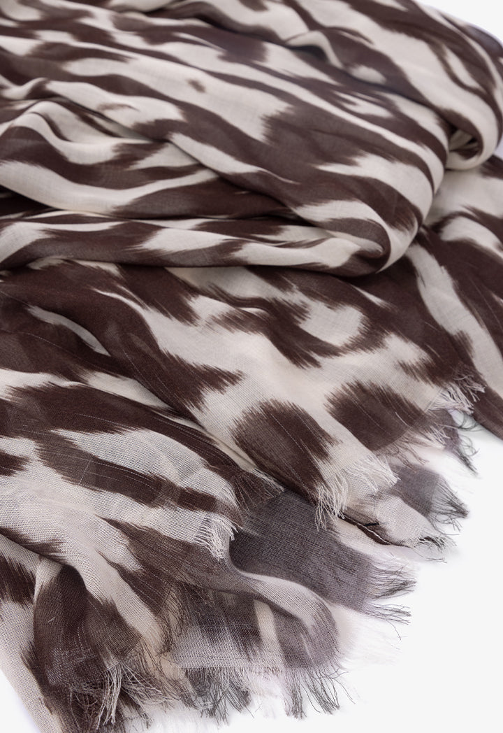 Choice Printed Contrast Fringe Hem Scarf Print