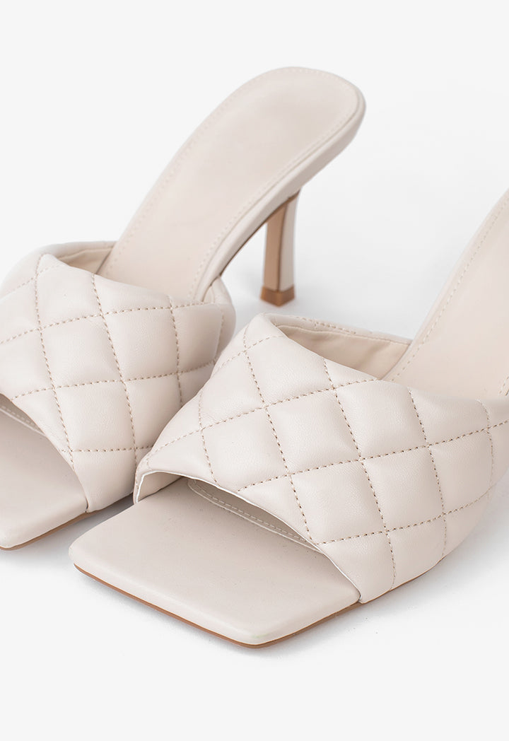 Choice Solid Quilted Heeled Sandals Beige