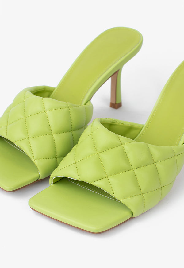 Choice Solid Quilted Heeled Sandals Lime