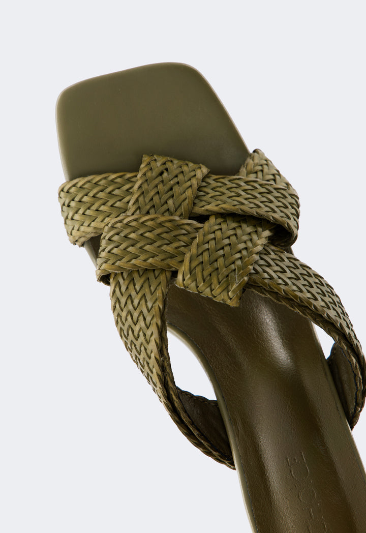 Choice Intricate Faux Straw Heeled Sandals Green