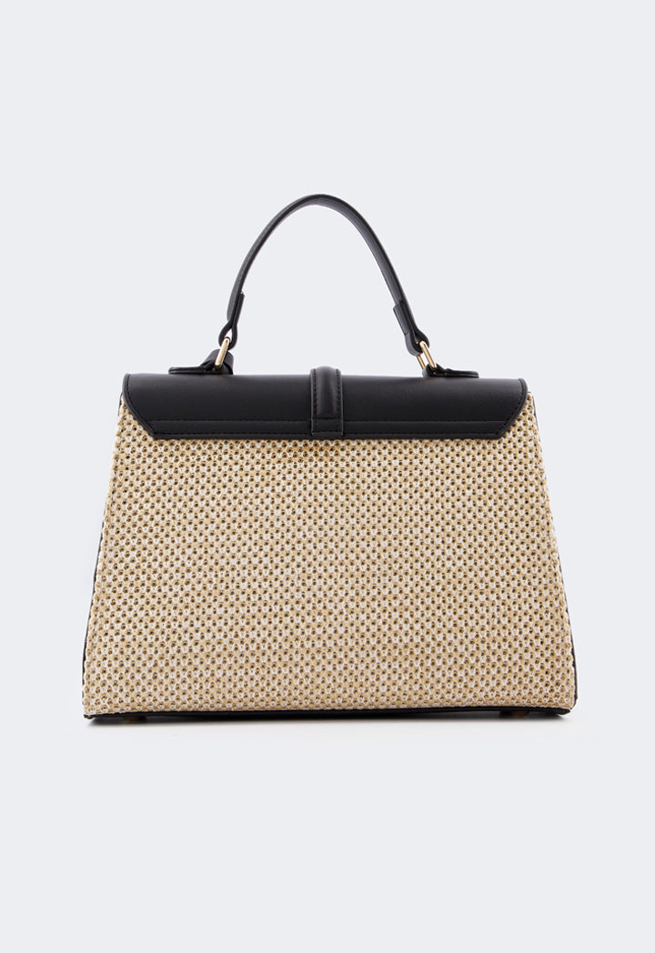 Choice Pu Leather Raffia Handbag Black