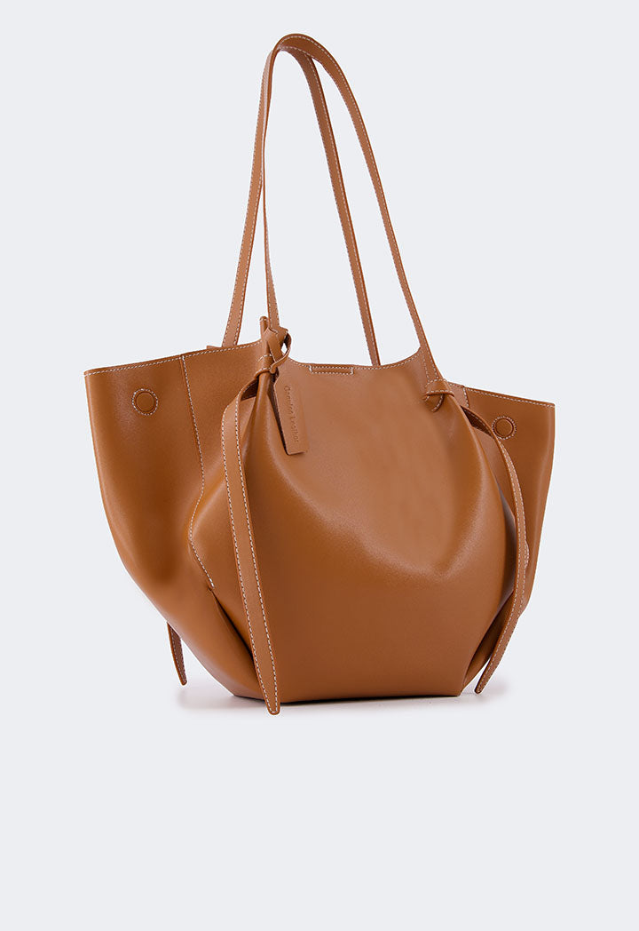 Choice Genuine Leather Stitch Tote Bag Brown