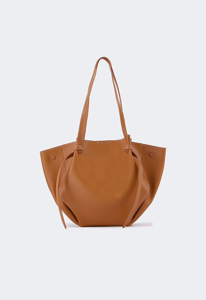 Choice Genuine Leather Stitch Tote Bag Brown