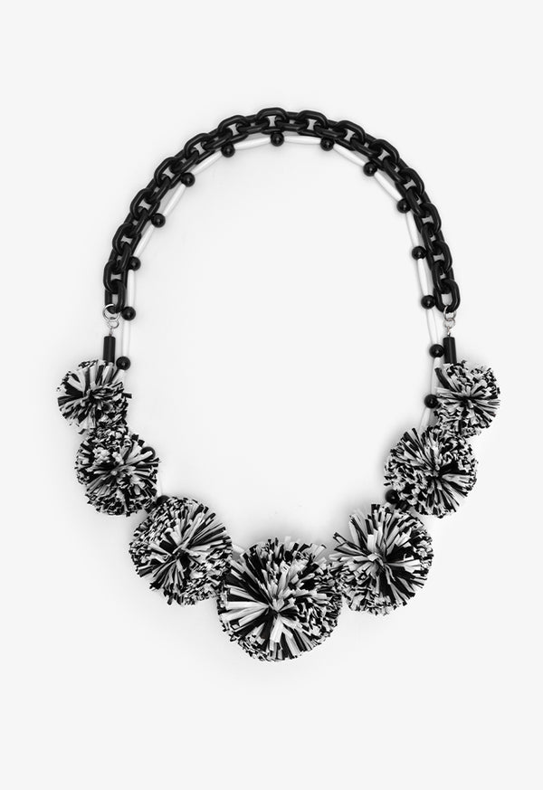 Choice Pom Poms And Chains Necklace Black-White