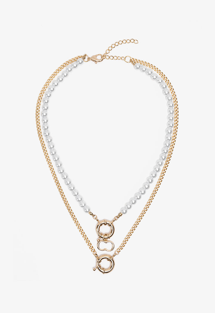 Choice Monogram Chain Faux Pearls Necklace Gold