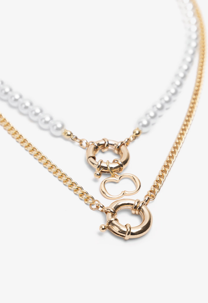 Choice Monogram Chain Faux Pearls Necklace Gold