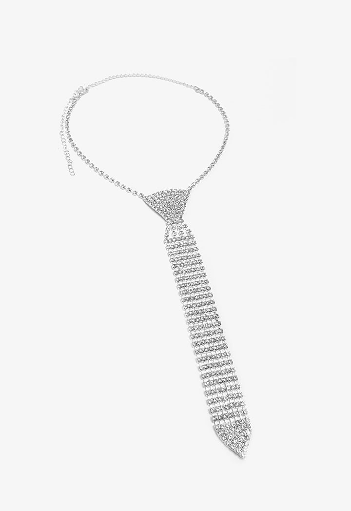 Choice Crystal Encrusted Mesh Tie Silver