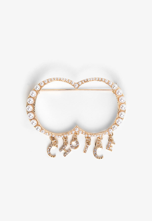 Choice Crystal And Faux Pearls Embellished Brooch Gold