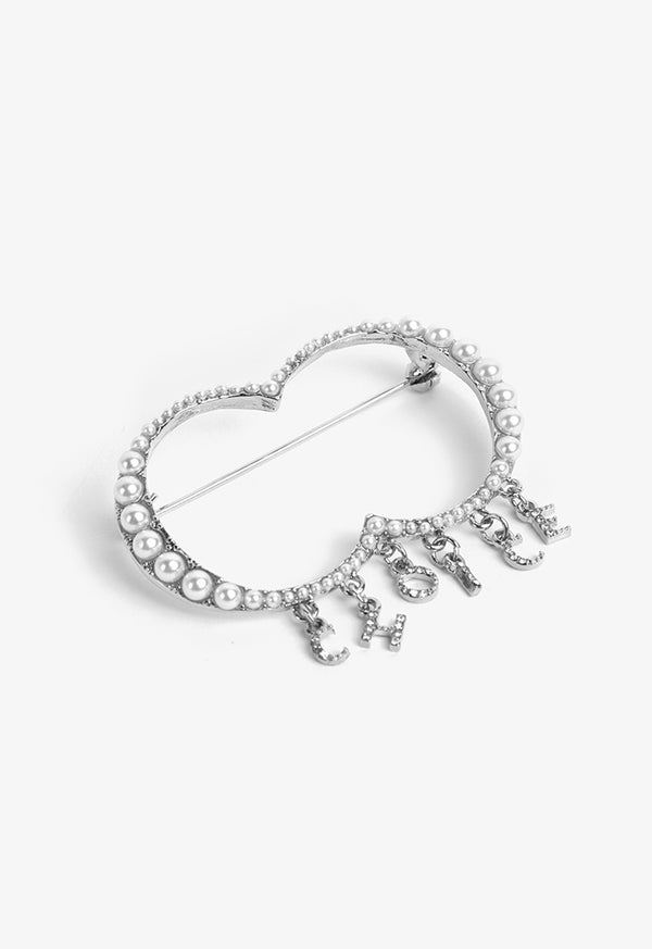 Choice Crystal And Faux Pearls Embellished Brooch Silver