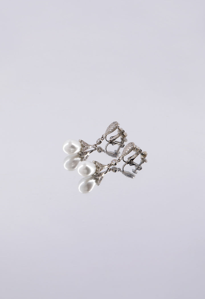 Choice Crystal Embellished Faux Pearls Drop Earrings Silver