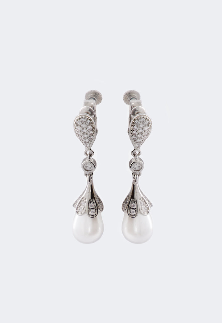 Choice Crystal Embellished Faux Pearls Drop Earrings Silver