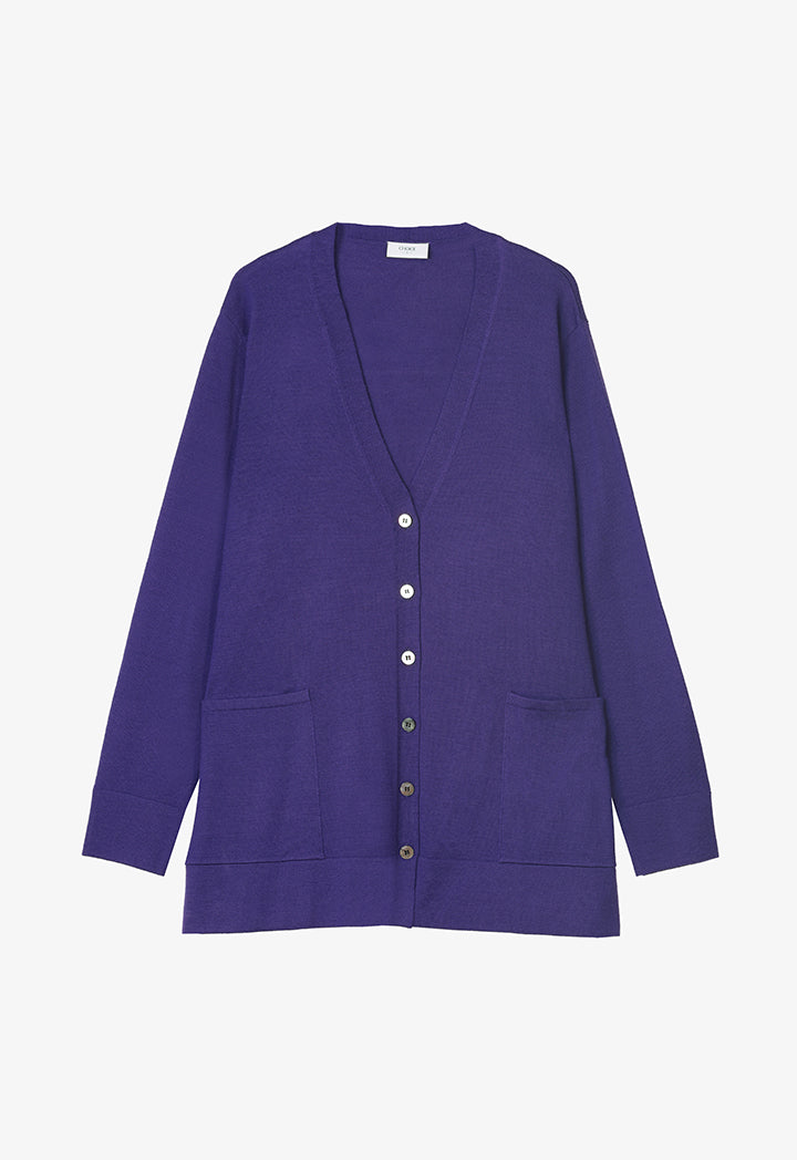 Choice Solid Knitted Long Sleeves Cardigan Purple