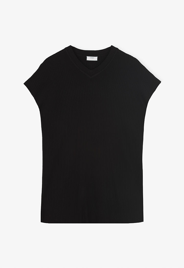 Choice Solid Sleeveless Knitted Top Black