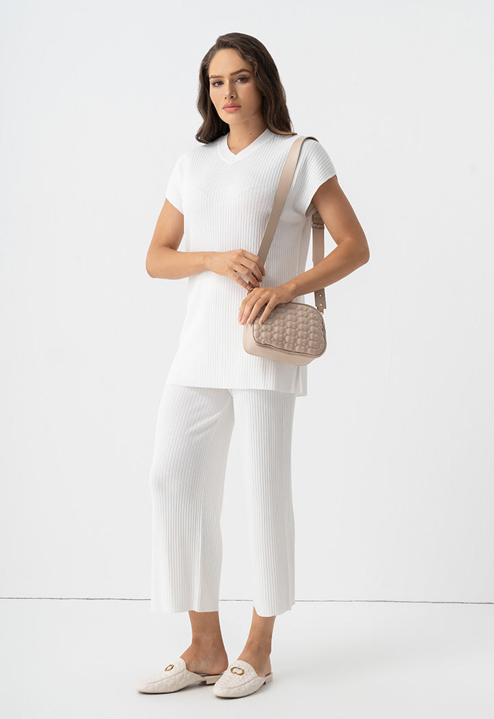 Choice Solid Sleeveless Knitted Top Off White