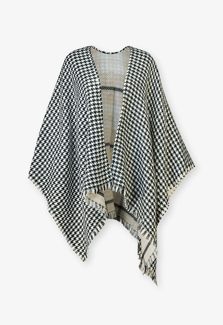Choice Woven Houndstooth Poncho Black