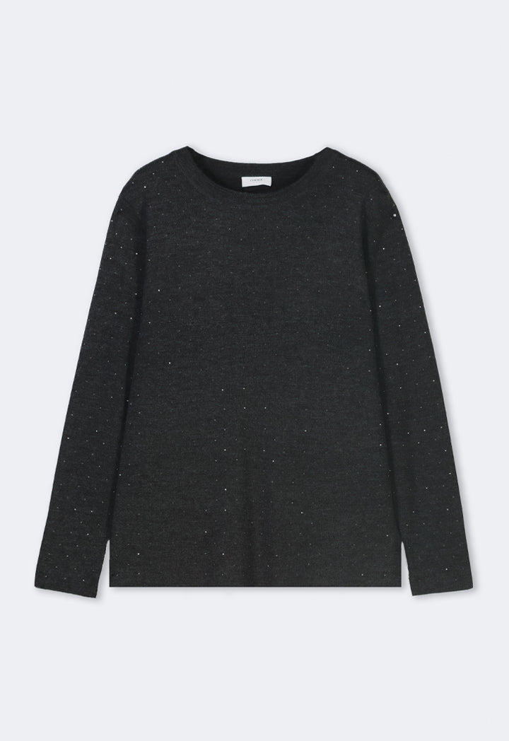 Choice Solid Crystal Embellished Sweater Anthracite