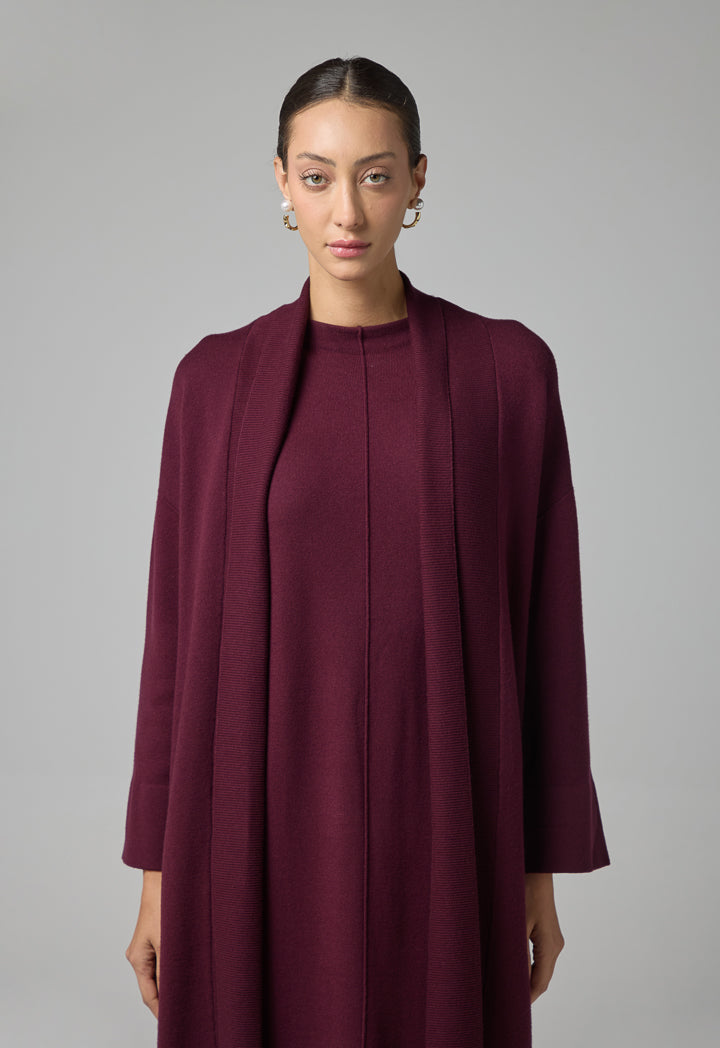 Choice Solid Drop Shoulder Knitted Winter Abaya Burgundy