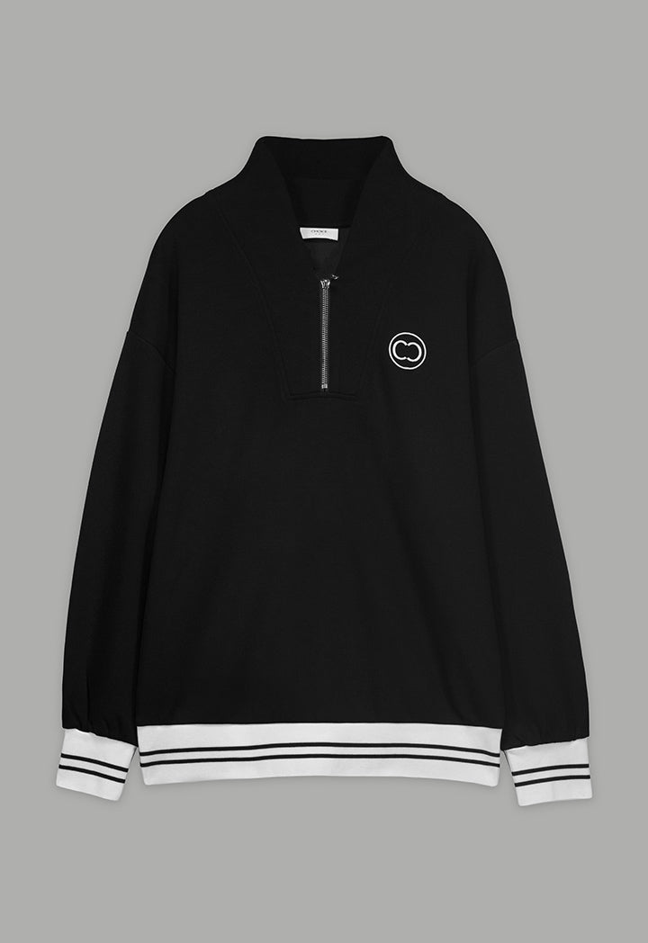 Choice Long Sleeve Contrast Blouse Black