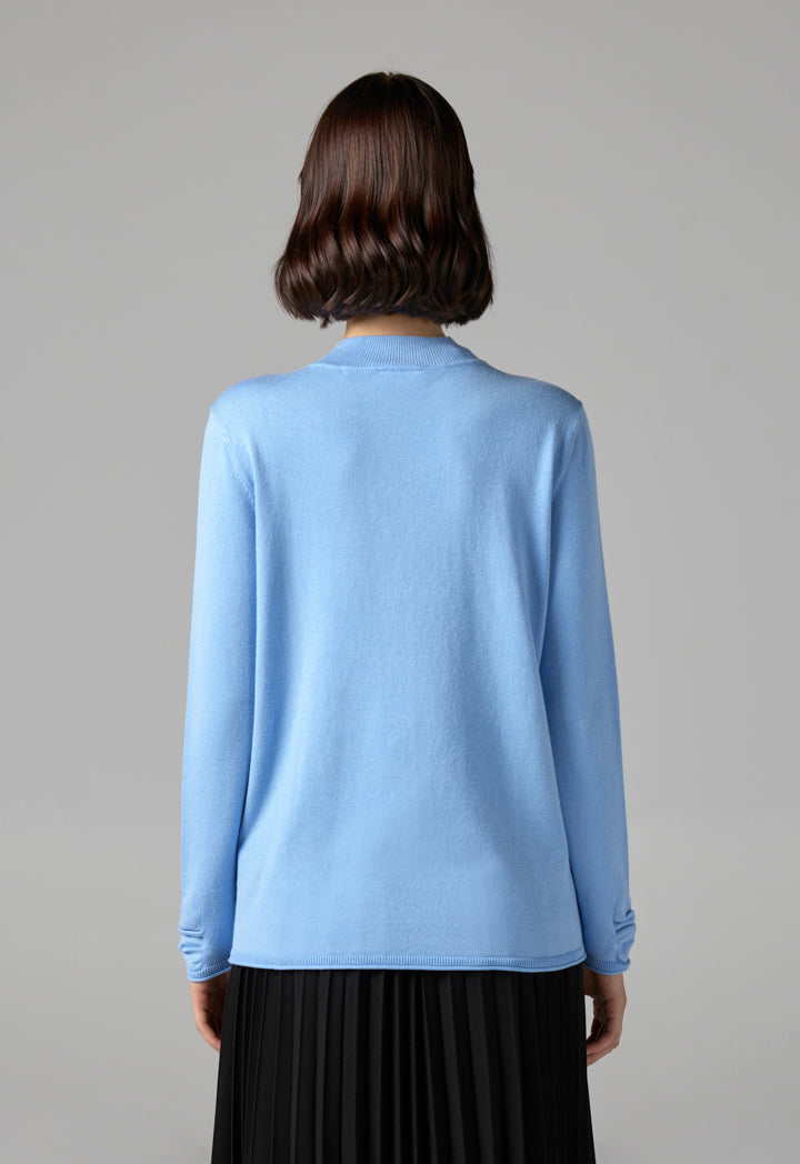 Choice Basic Long Sleeve Knitted Sweater Blue