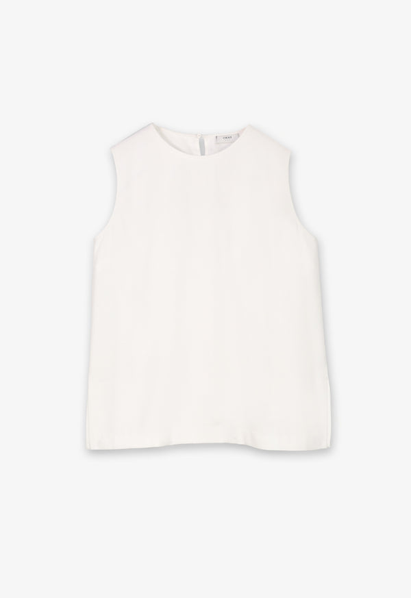 Choice Solid Sleeveless Round Neck Top Off White