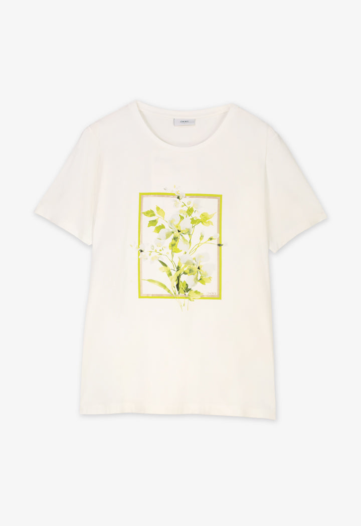 Choice Floral Printed Motif T-Shirt Off White