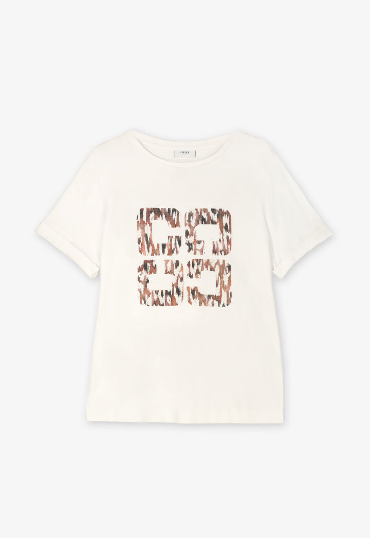 Choice Monogram Printed Motif At Front Sequin T-Shirt Off White