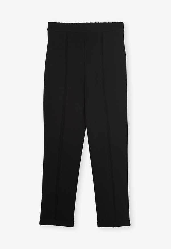 Choice Rib Detailed Solid Trousers Black