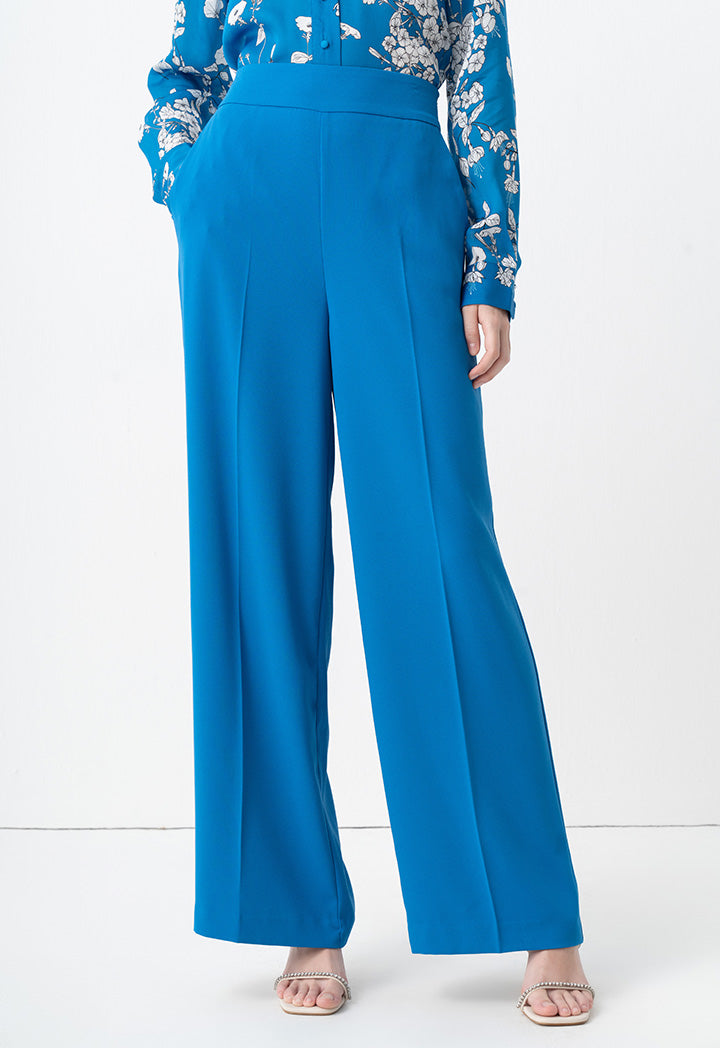 Choice Solid Wide Legs Trousers Blue