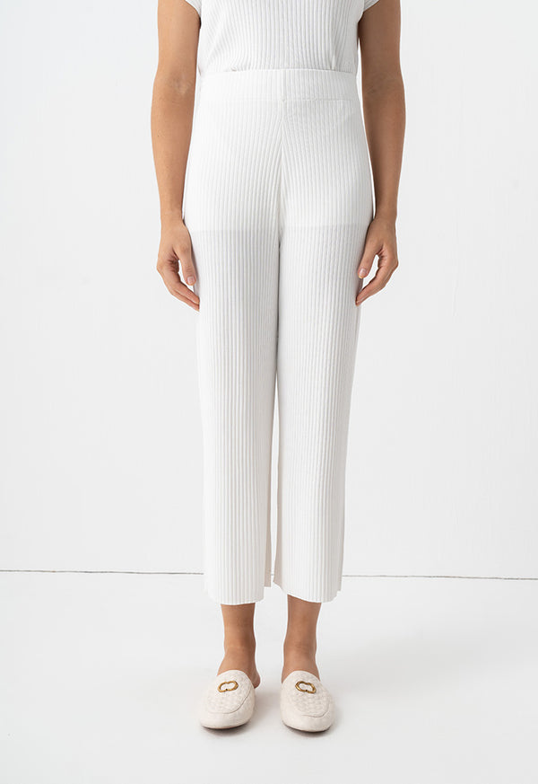 Choice Knitted Solid Straight Leg Trousers Off White